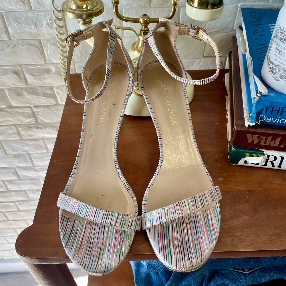 Stuart Weitzman Multicolor Suede Razzle Sandals Heels - Picture 9 of 16
